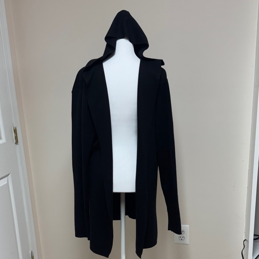 Unisex/Men’s Black Hooded Open Front Cardigan